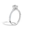 Round Cut Four Prong Diamond Engagement Ring With Pavé Band