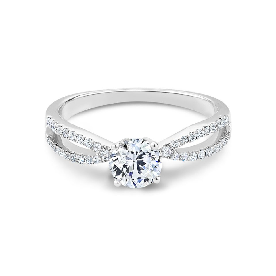 White Gold Round Cut Diamond Engagement Ring With Split Diamond Band - Different Angle