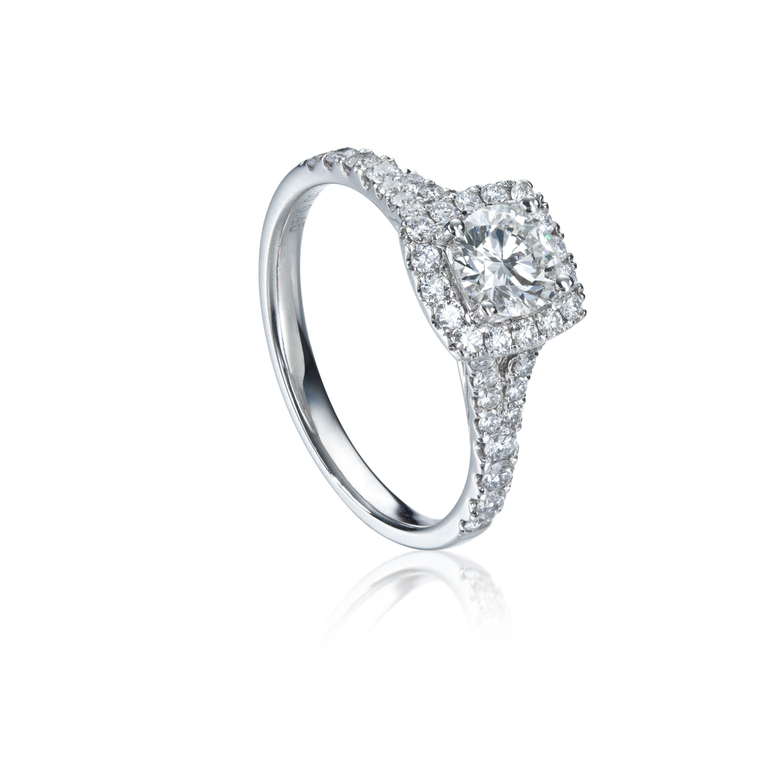 Round Cut Cushion Halo Diamond Engagement Ring With Pavé Split Shank