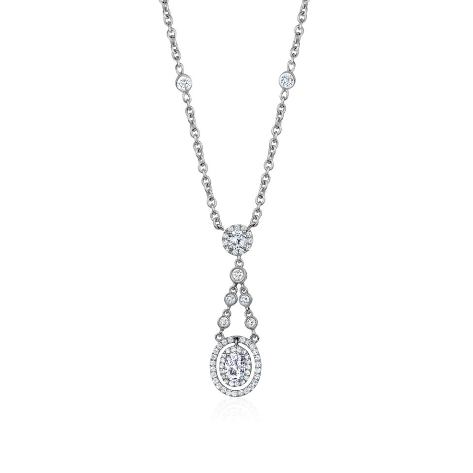 Oval Halo double diamond pendant