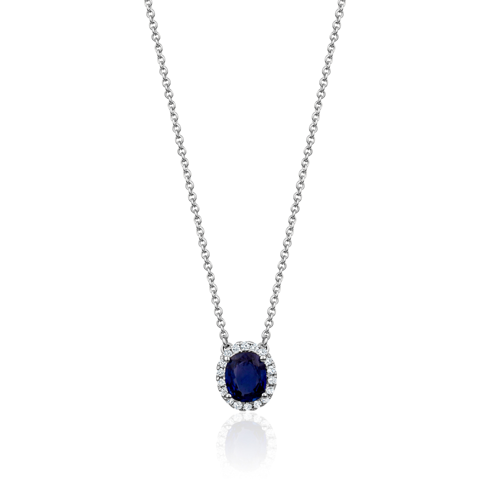 Sapphire halo diamond necklace