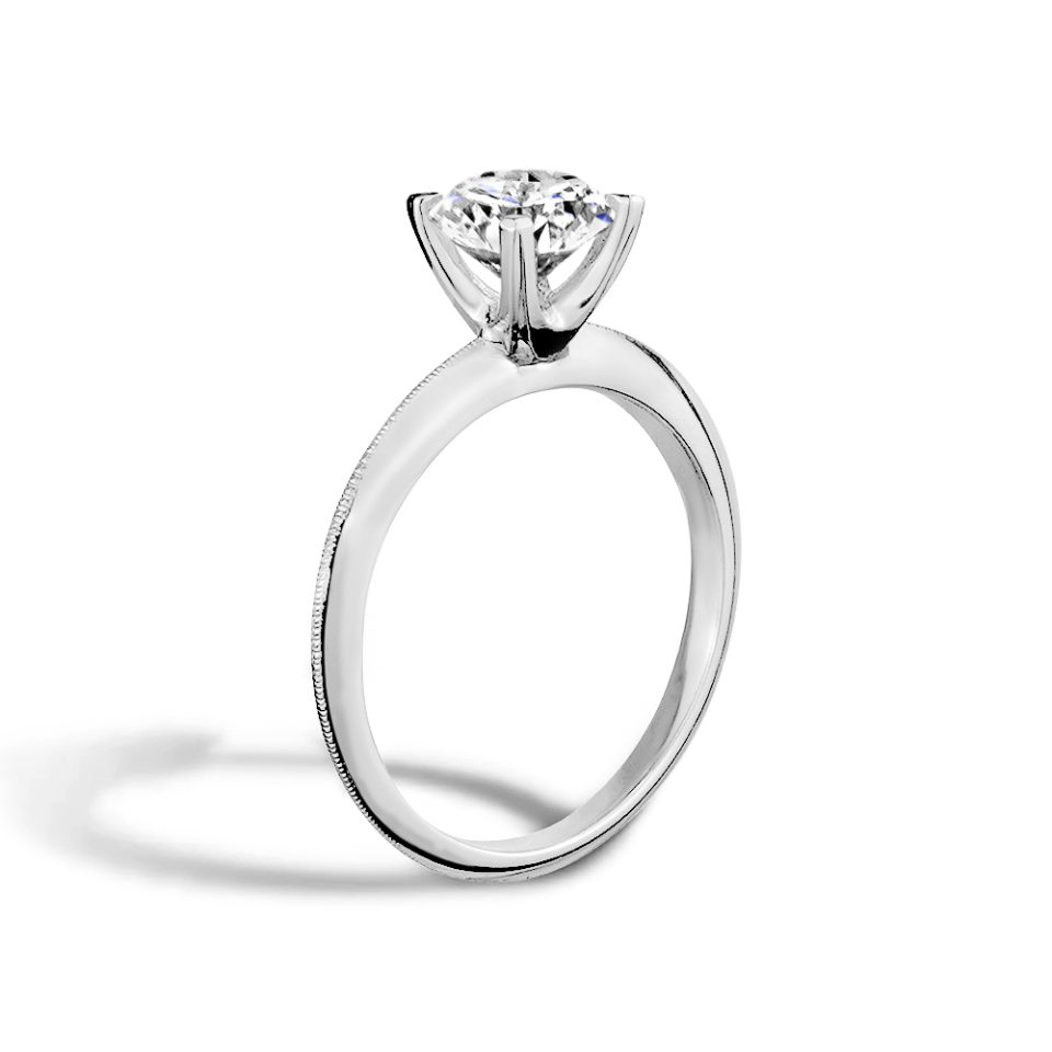 White Gold Four Prong Milgrain Diamond Ring